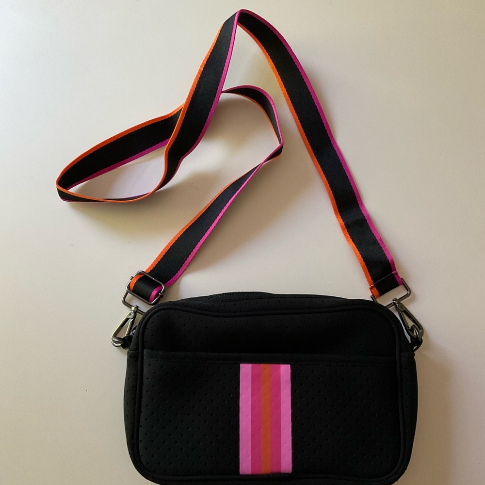 NEW Neoprene Squishy Fabric Shoulder Strap Purse Bag Black Pink Orange